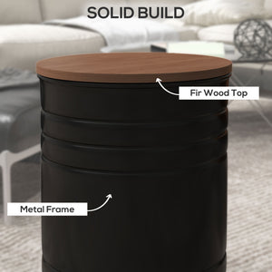 Set of 2 round side tables with wooden lid, black