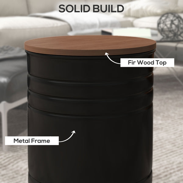 Set of 2 round side tables with wooden lid, black