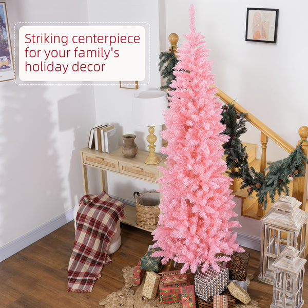 7ft Tall Pink Artificial Christmas Tree with 687 Branches and Steel Base