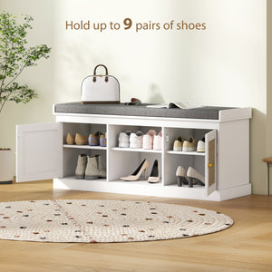 Shoe bench with padded cushion, white