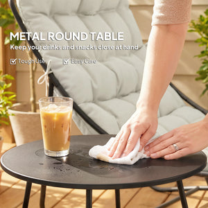 3-Piece Outdoor Bistro Set, Round Table and Chairs for 2 with Seat and Cushions, Light Grey