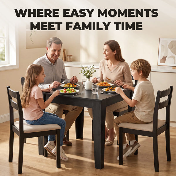 Small square dining table for 4 people, black wood effect