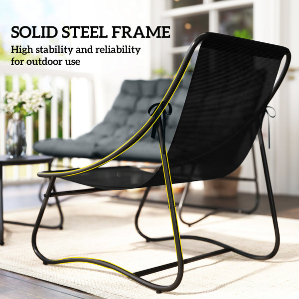 4-Piece Patio Furniture Set, Loveseat, Chairs, Round Metal Table, Cushions, Grey