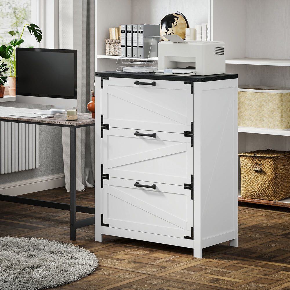 Country Style 3 Drawer Filing Cabinet with Adjustable Hanging Bars for Letter, A4, Legal Size, White