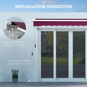 10' x 8' Manual Retractable Awning with LED Lighting, Aluminum Frame, Patio Door Sun Shade, Wine Red