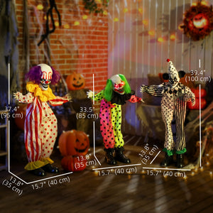 Animated Halloween decoration with 3 stacked clowns, movements, sounds and lights – Multicolor