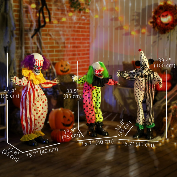 Animated Halloween decoration with 3 stacked clowns, movements, sounds and lights – Multicolor