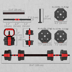 44 lb 6-in-1 Adjustable Dumbbell Set with Barbell, Kettlebell, and Push-up Stands