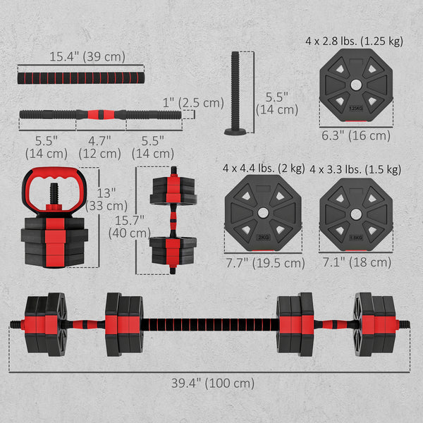 44 lb 6-in-1 Adjustable Dumbbell Set with Barbell, Kettlebell, and Push-up Stands