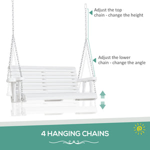 2-seater wooden porch swing with cup holder and chains, white