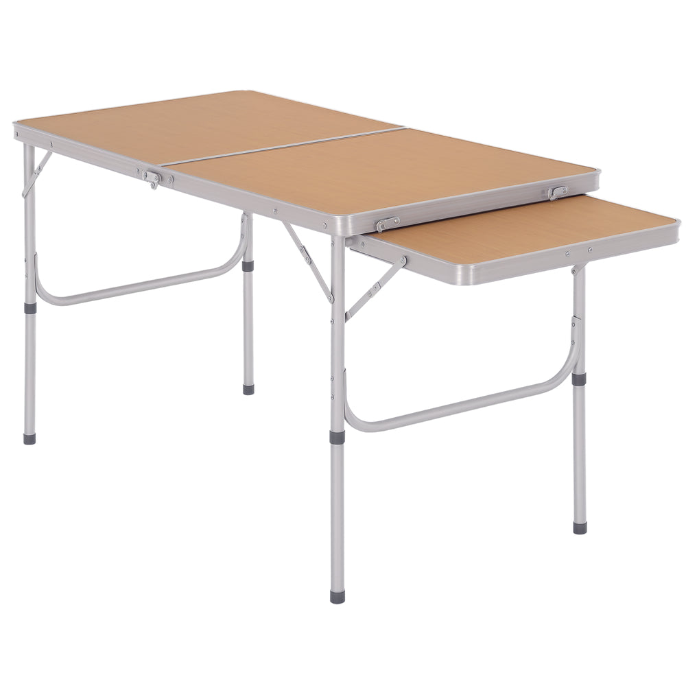 4-foot picnic table with sliding top, portable aluminum, adjustable height (2 levels).