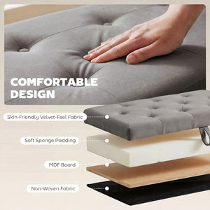 141 L storage ottoman bench, tufted velvet seat and lift-top lid – Gray