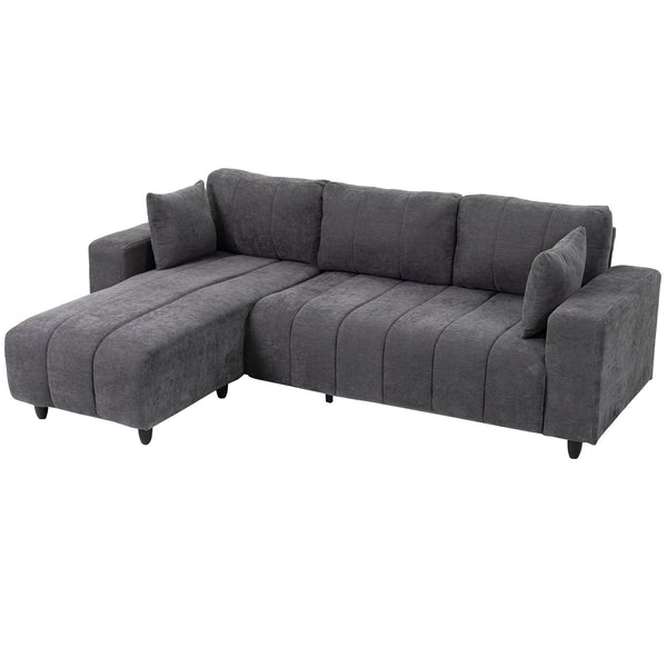 Sectional sofa with integrated seat, removable chaise longue, 2 cushions, gray
