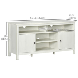 TV stand for TVs up to 55 inches with storage cupboard and shelves, white