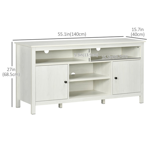 TV stand for TVs up to 55 inches with storage cupboard and shelves, white