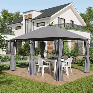 13' x 10' Steel Soft Top Gazebo with 6 Removable Curtains and Drainage Holes, Gray