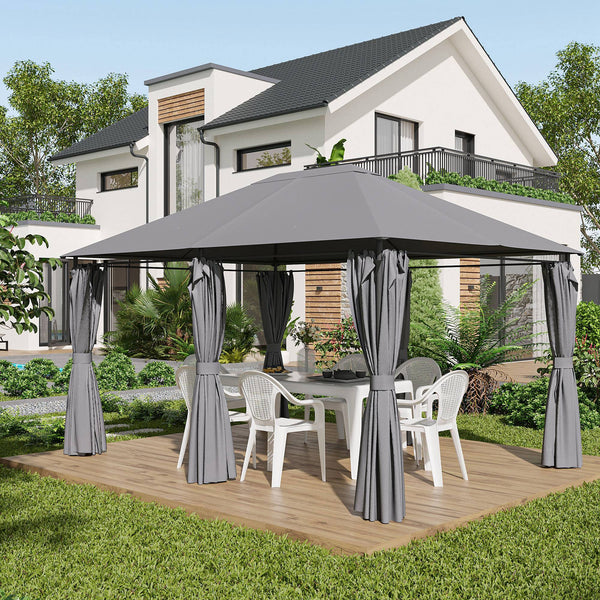13' x 10' Steel Soft Top Gazebo with 6 Removable Curtains and Drainage Holes, Gray