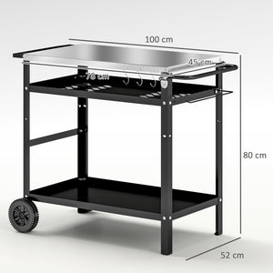 BBQ Stand with Stainless Steel Top Adjustable Shelf, Outdoor BBQ Station with Hooks Seasoning Tray Towel Rack