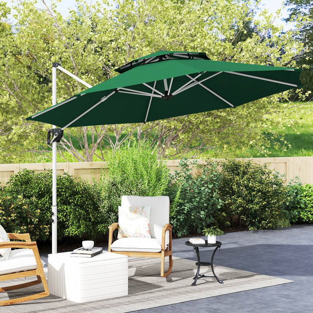 10-foot cantilever parasol with 360° rotation and adjustable height, dark green
