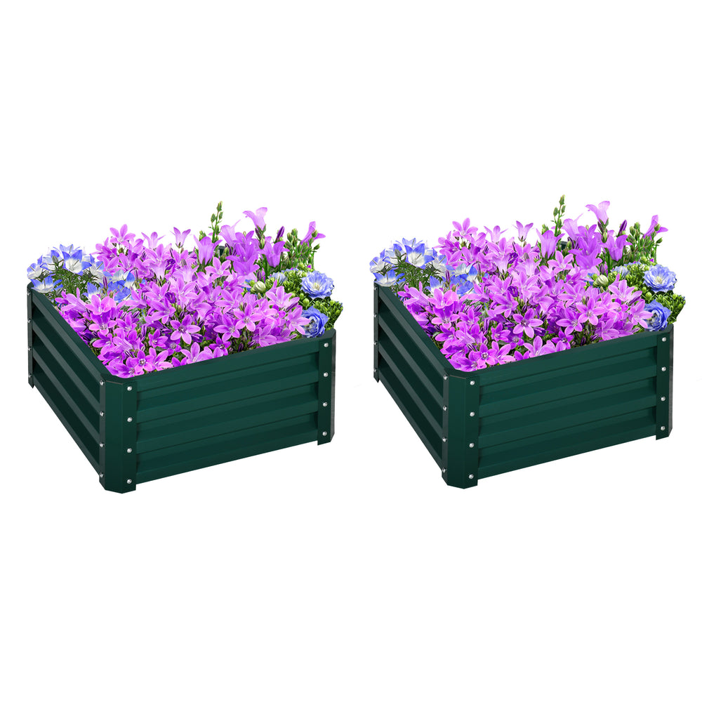 Raised vegetable garden with galvanized steel frame, green