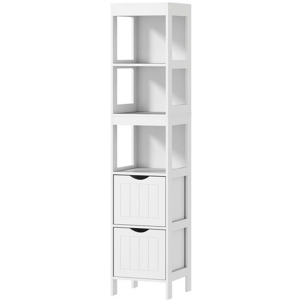 Narrow bathroom storage cabinet, white