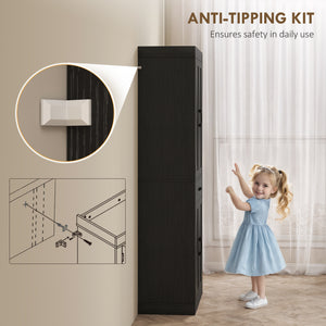 Country Style Storage Cabinet with 4 Barn Doors, Black