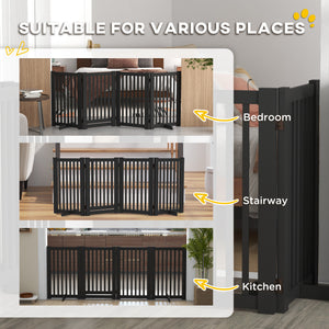 Freestanding 4-Panel Black Wooden Pet Gate