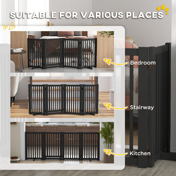 Freestanding 4-Panel Black Wooden Pet Gate