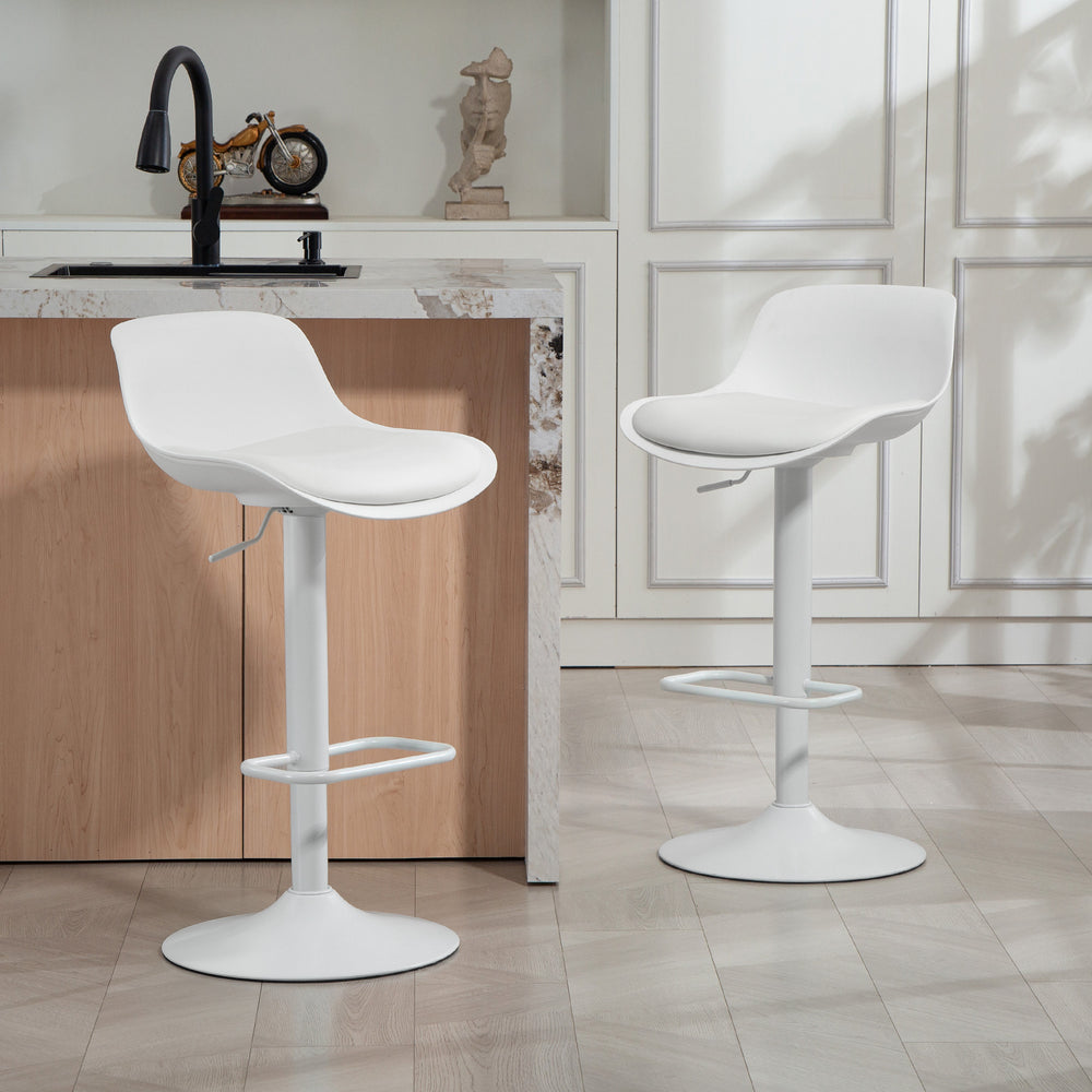 Set of 2 bar stools with swivel seats in faux leather, white