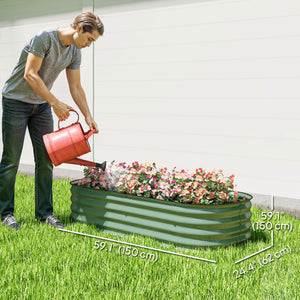 Galvanized raised planter with safety rim, green