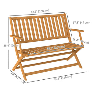 Folding wooden outdoor bench with backrest and armrests for outdoor use, teak