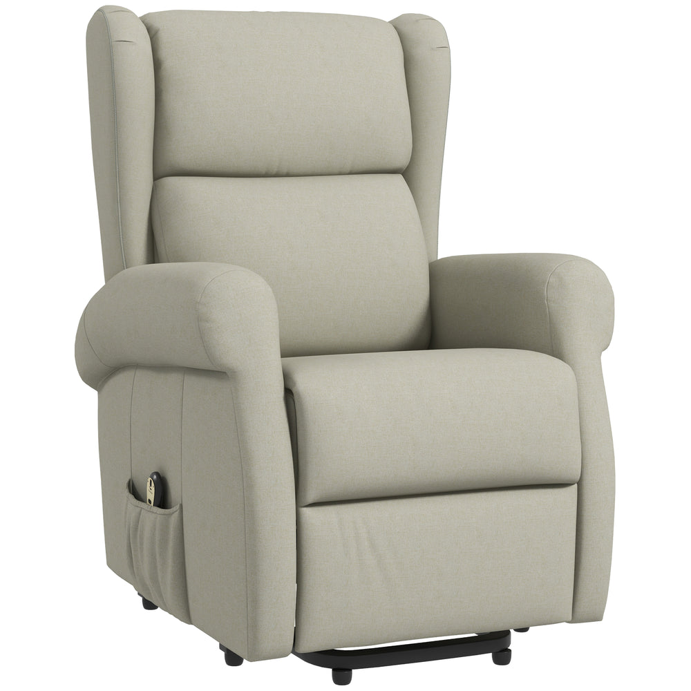 Electric Reclining Wingback Lift Chair with Footrest, Cream White
