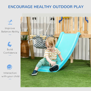 Wooden Kids Swing Set with Slide, Swing Seat, Captain's Wheel, Telescope, for Ages 18-48 Months, Natural