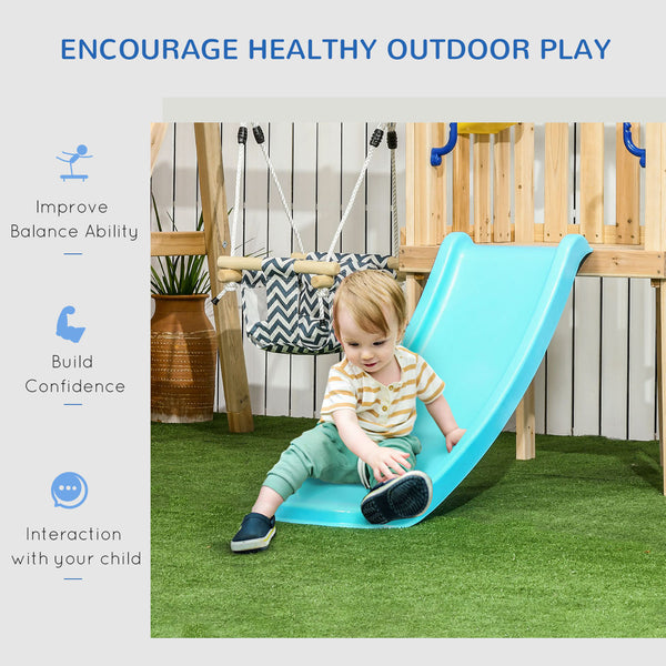 Wooden Kids Swing Set with Slide, Swing Seat, Captain's Wheel, Telescope, for Ages 18-48 Months, Natural