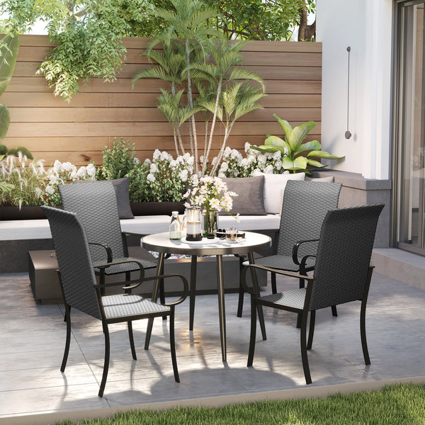 4-Piece Synthetic Rattan Dining Chairs with Steel Frame, Black