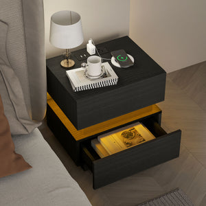 Bedside table with charging station and black LED lighting