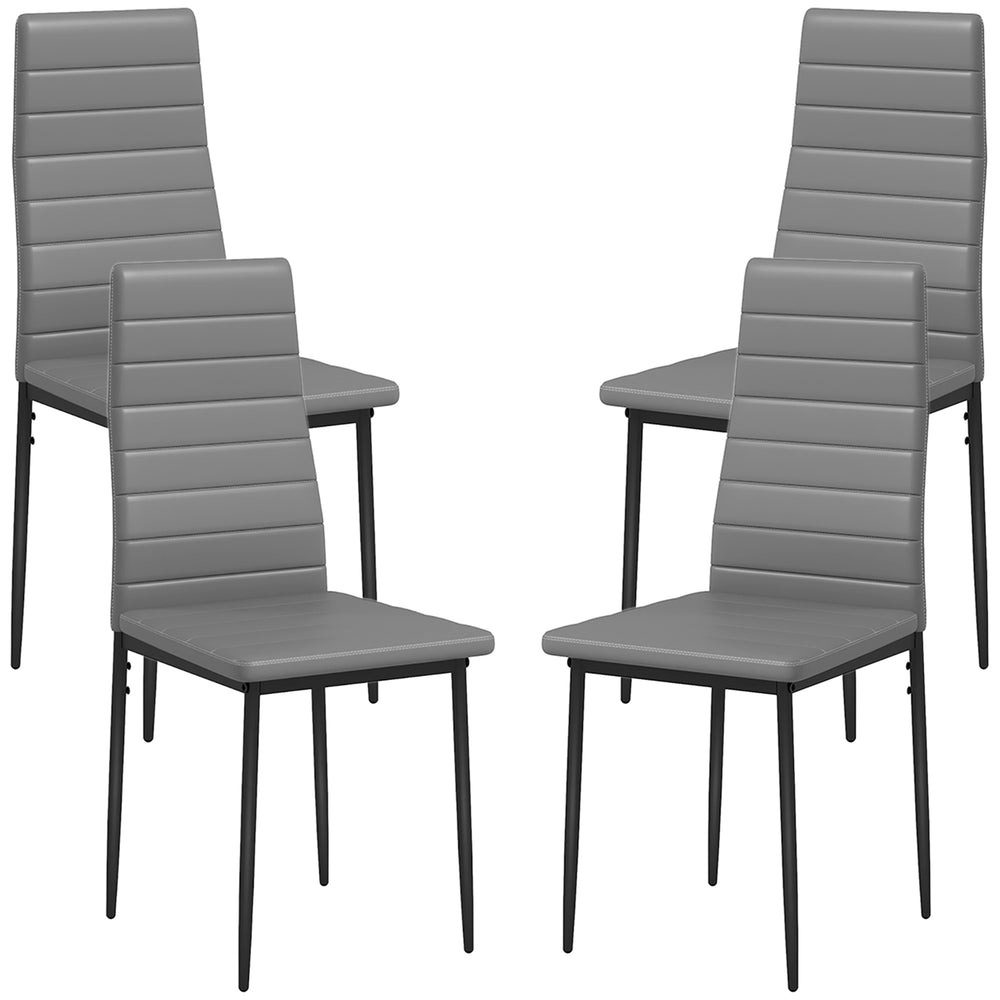 Set of 4 modern chairs with faux leather upholstery and metal legs, grey