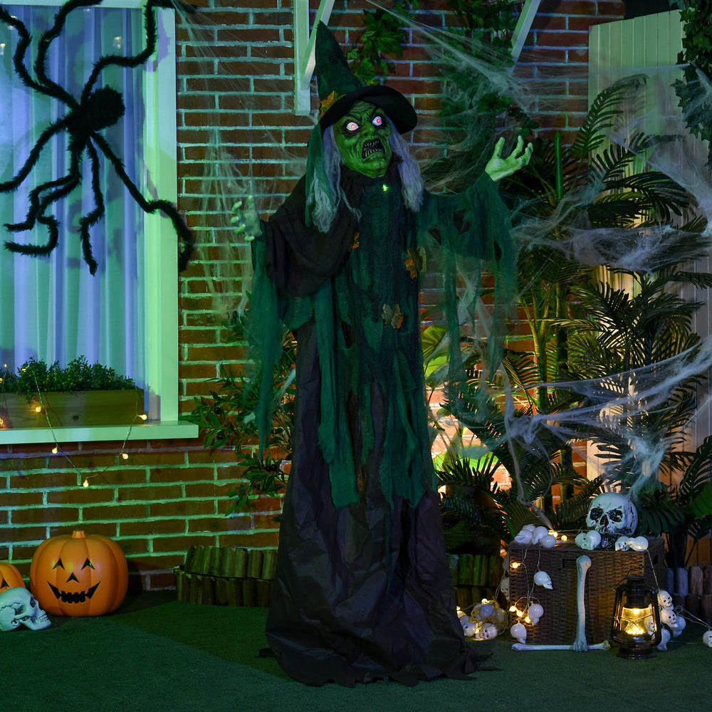 6ft Life Size Halloween Decoration, Animated Witch with Sound and Motion Activated, Light-Up Eyes, Spooky Sound