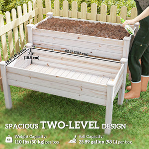 Two-tier raised wooden vegetable garden for flowers, vegetables and herbs