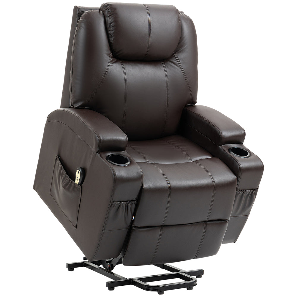 PU Leather Electric Lift Chair with Footrest and Cup Holder, Brown