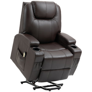 PU Leather Electric Lift Chair with Footrest and Cup Holder, Brown