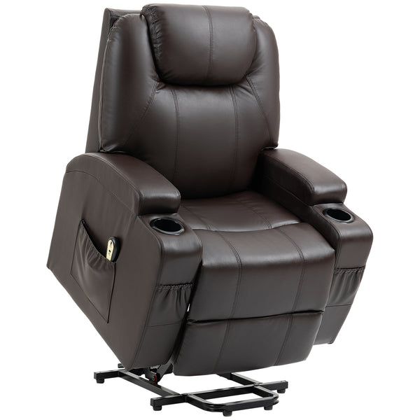 PU Leather Electric Lift Chair with Footrest and Cup Holder, Brown