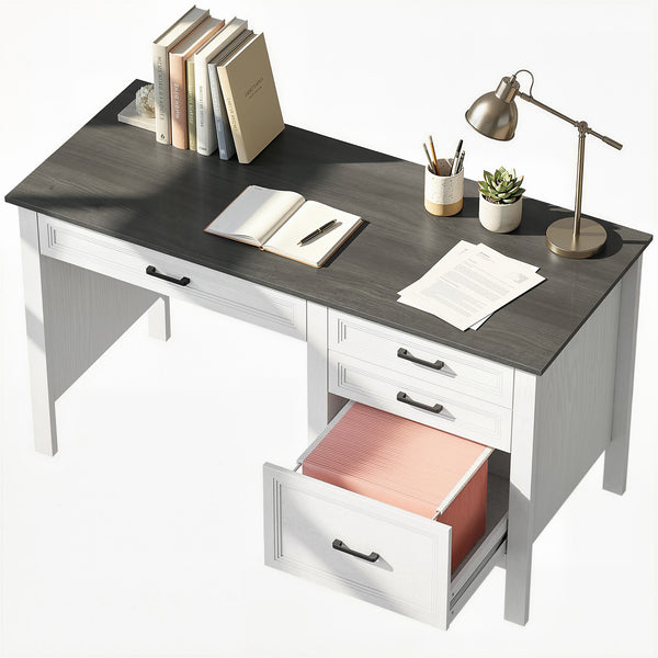 Enclosed filing cabinet with drawers, adjustable A4/Letter hanging file rails, white