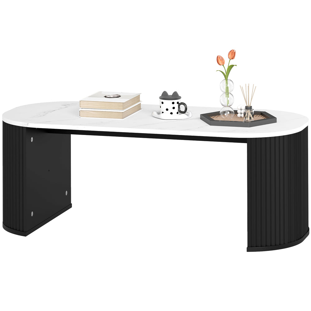 Modern marble effect coffee table with rounded corners and thick legs, black