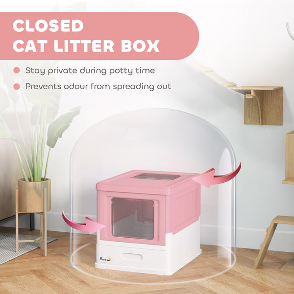 Enclosed litter box with scoop and tray, pink