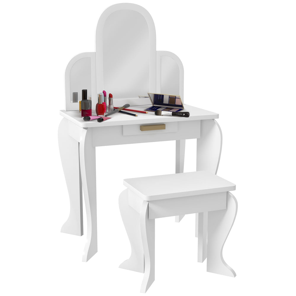 Dressing table and chairs set with drawer, white