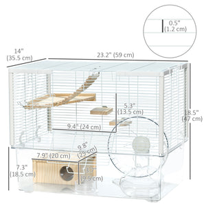 Hamster Cage with Deep Bottom, Wooden Ramp, Hut, Bathroom and Exercise Wheel for Hamster and Gerbil, White