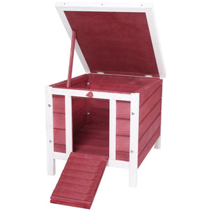 Wooden hutch with waterproof and openable asphalt roof, red