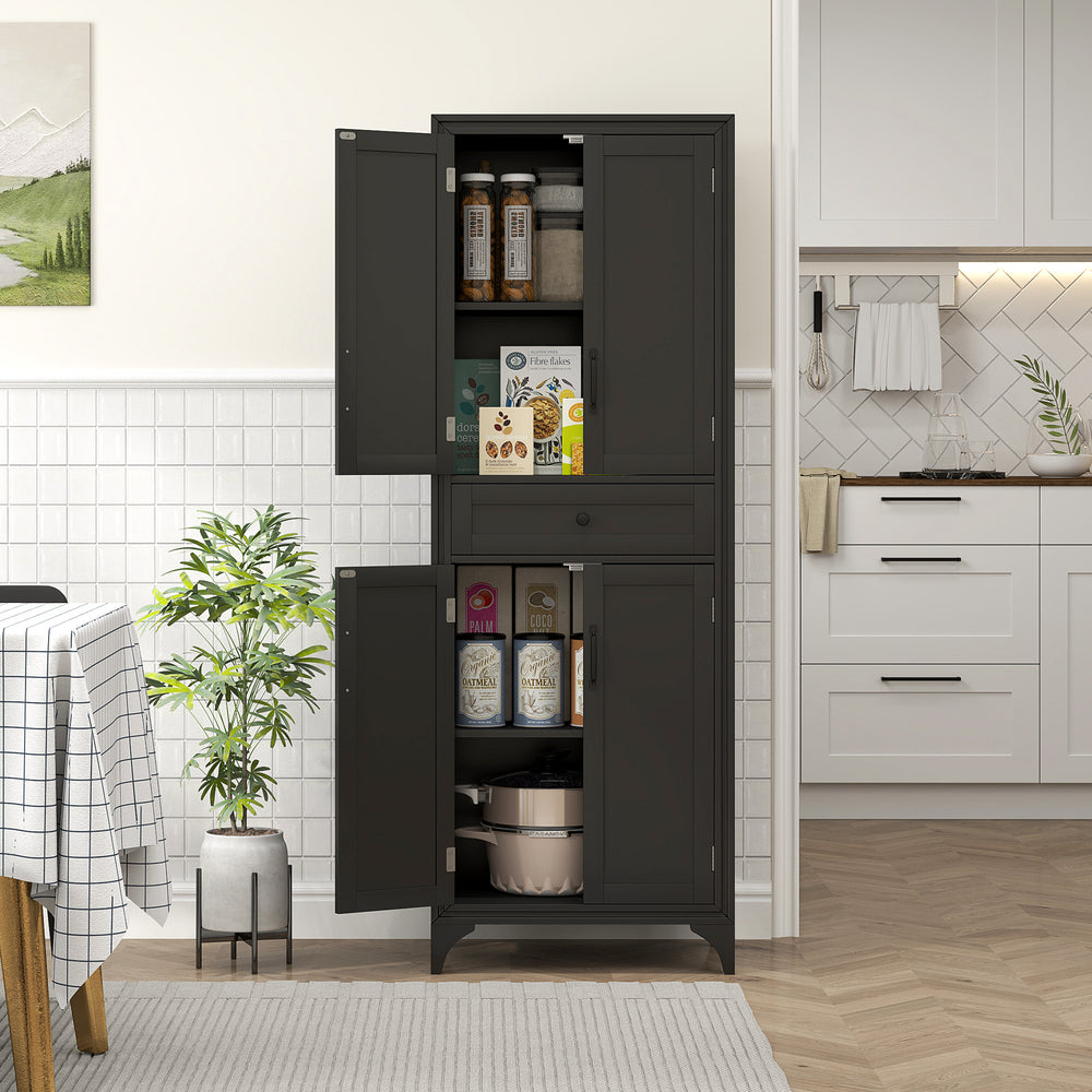 Kitchen cabinet/pantry with 2 shelves, 4 doors, black