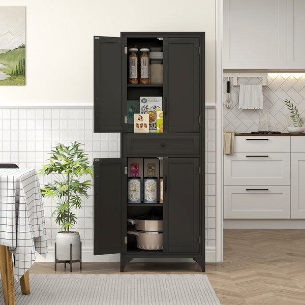 Kitchen cabinet/pantry with 2 shelves, 4 doors, black